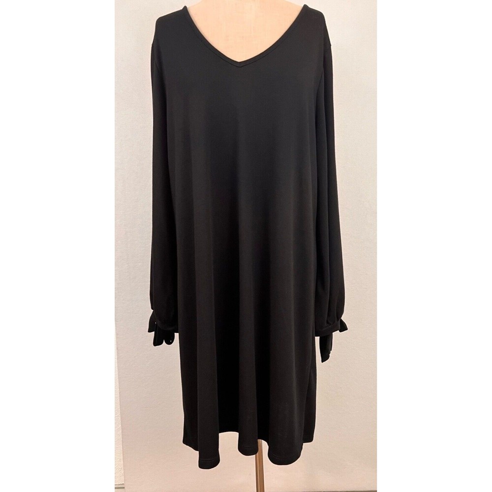 GILLI Womens V-Neck Long Sleeve A-Line Midi Dress Black Size 1X